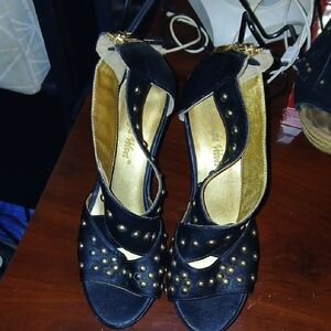 Midnight Velvet Black and Gold Embellished Heels